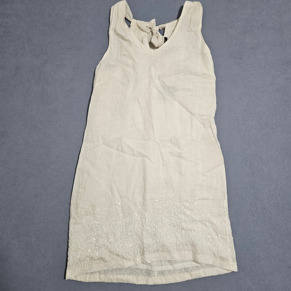 Tommy Bahama Embroidered Sequin Linen Halter Dress White Size 12 NWT
